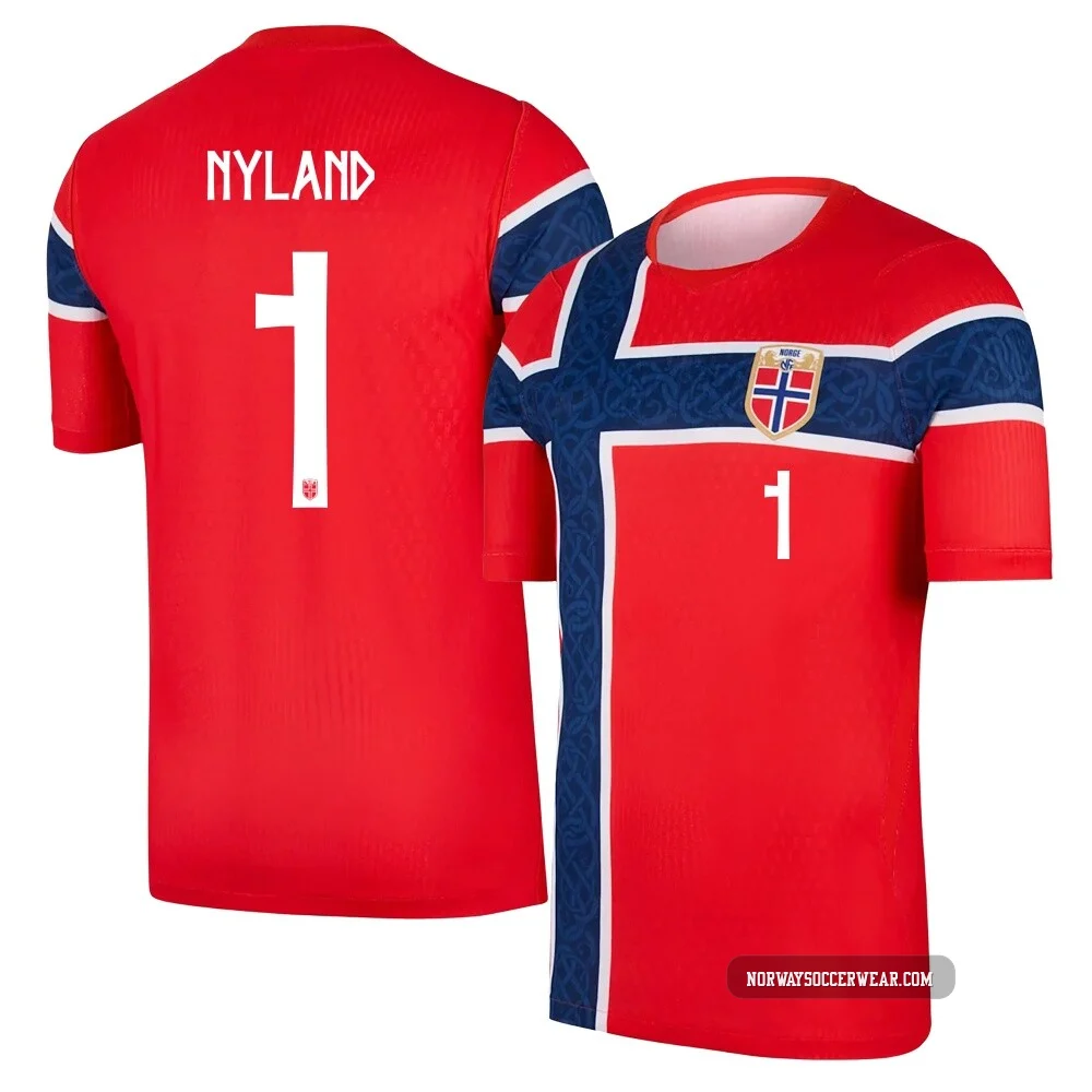Ørjan Nyland ＃1 Norway National Team Replica Home World Cup 2026 Soccer Jersey - Youth Red
